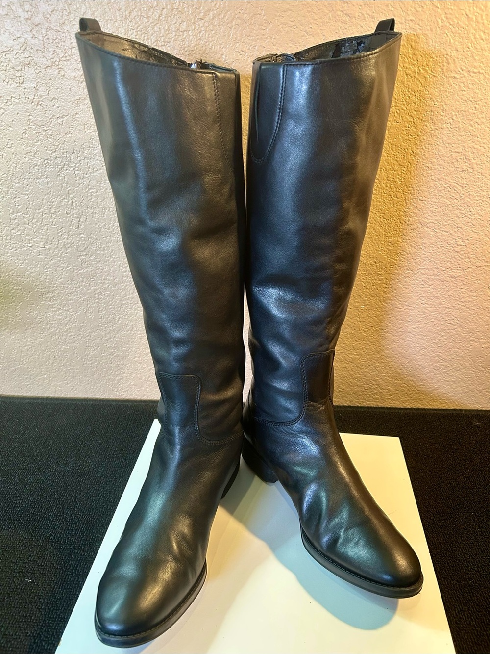 Sam Edelman Penny Black Leather Equestrian StyleKnee High Boots Women's Size 7.5